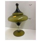 Vintage 1960s Italian Green Art Glass Jar