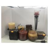 8 Candle holders, candles, warmer