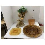 Heavy Cherub Statue w Chips, Plates and Dish