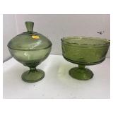Mid Century Green Textured Glass Dish & Vintage