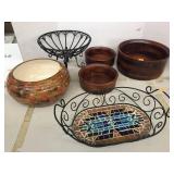 Ceramic Pot Bowl, Wire Baskets, Wooden Baskets