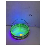 Green uranium divided glass tray w/ metal holder