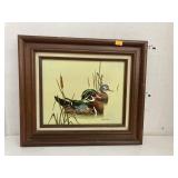 Framed, signed duck painting