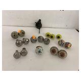 Various drawer pulls and cast iron bird hook