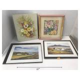 4 Decorative pictures, Signed
