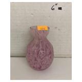 Vntg Kosta Boda pink/green glass bud vase