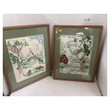 2 Pieces Framed Embroidered Art