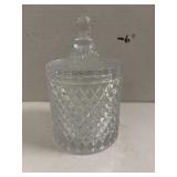 GLASS CANDY JAR DIAMOND SHAPE ETCHED GLASS