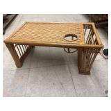 Vintage Wicker & Rattan Breakfast Tray Table With