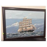 Framed Signed Ship Painting on Cavas approx 40 x