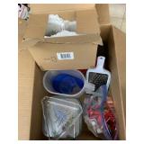 Box of kitchen items and misc