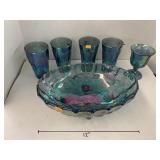 6cnt Blue Carnival Glass