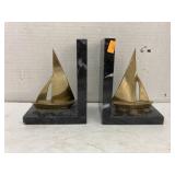 Marble & brass sailboat bookends