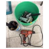 Drill, Knives, Bucket Misc & Tools
