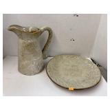 Ceramic Thanksgiving pitcher & platter (chip)