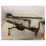 3 Vntg Tools, Hand Drills, Coopers Flagging Iron