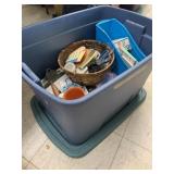 Tote of office items, sewing items and misc