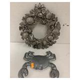 Metal Crab and wreath, Godinger sea treasures,