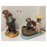 2 Emmett Kelly Statues, Broom Oar Handle missing