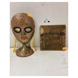 Brass mask & bronze golf tray