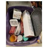 Tote of kitchen items