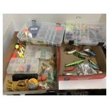 2 Flats of fishing Items, Boxes, Lures, Bobbers