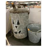 Pumpkin metal gas can and Christmas bucket
