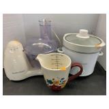Crock pot, measuring cup, food processor