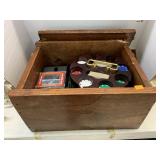 Poker chips in wooden box