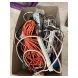 Box of extension cords and misc