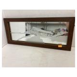 Framed, signed covered bridge mirrored etching