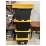 4cnt totes and extra lids, 1 has wheels
