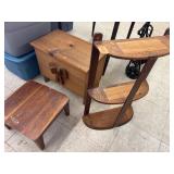 3 Wooden Pieces - Stool, Shelf, storage Box