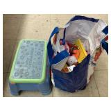 Assorted toys and stool