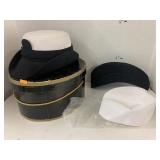 3 vintage Ladies Navy Hats and Box
