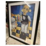 Vntg Framed Waiter Picture