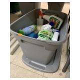 Smaller tote of bathroom cleaner and misc