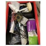 Tote of electronic items and misc