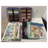 Adult coloring books and colored pencil pack