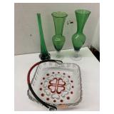 3cnt green vases and heart dish