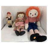 3 Vntg Dolls, Swiss Folk, Raggedy Dolls