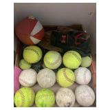Flat of sport Items, Softballs, Football, tennis