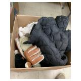 Box of coat, gloves, misc sheets