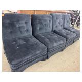 Vintage dark blue velvet modular accent chairs
