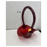 Hand blown red glass basket