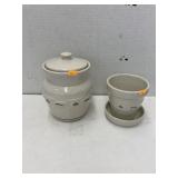 Longaberger flower pot and small jar w/lid
