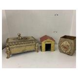 Vntg Box, Heavy, Metal Sparky House, Metal Flower