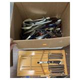 Knife block with knives and box of misc utensils