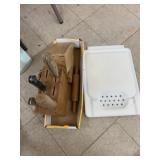 Cutting board, knife blocks, some knives, roller