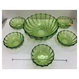 6 Vntg Green Glass Bowls,